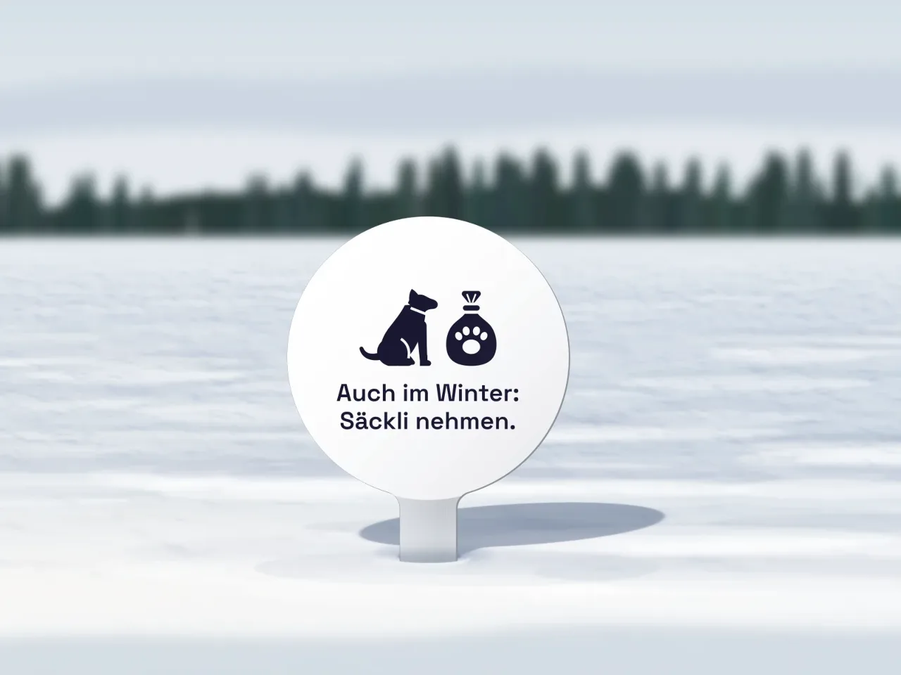 Stecker «Auch im Winter: Säckli nehmen»: Im Rasen: die Schultern liegen auf