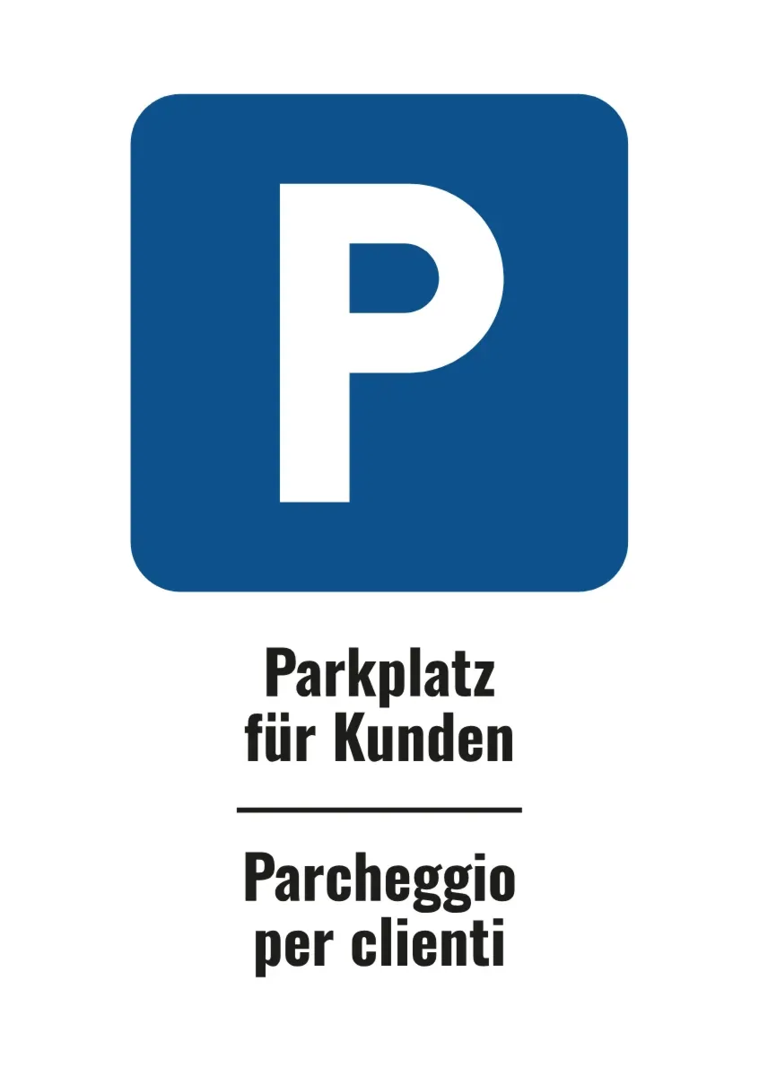 Parkplatzschild zweisprachig Deutsch und Italienisch