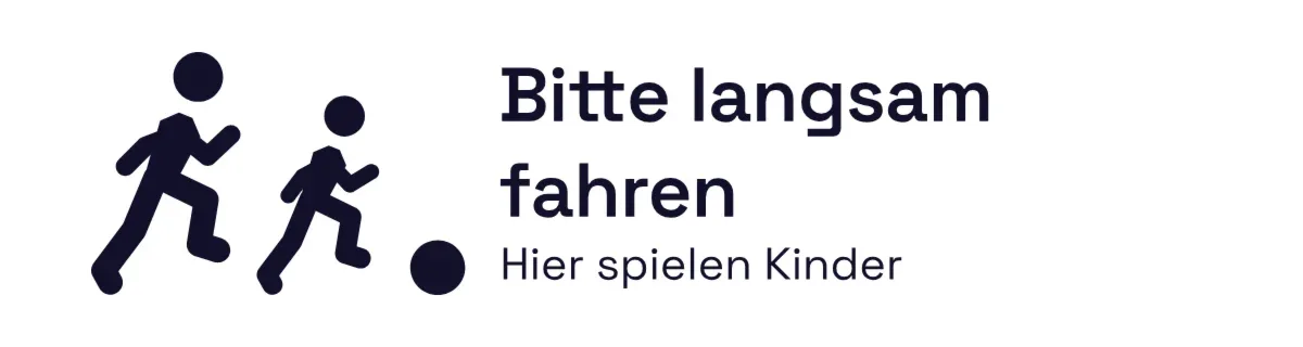 Schild «Bitte langsam fahren» für Zufahrt und Zaun