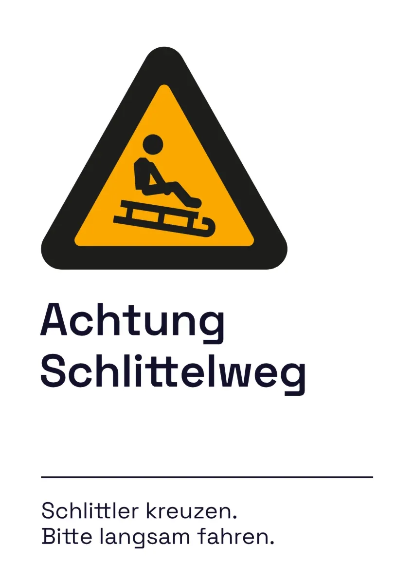 Warnschild «Achtung Schlittelweg»