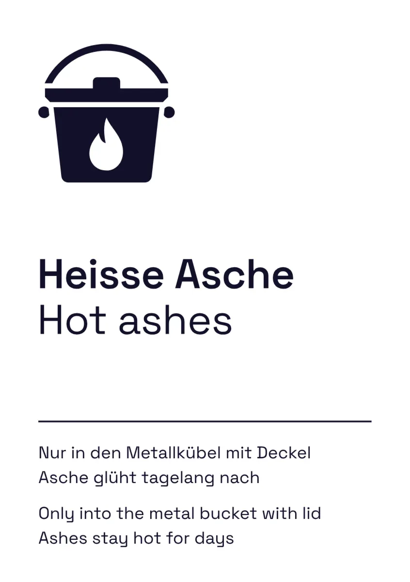 Ferienwohnungsschild «Asche nur in den Metallkübel» Deutsch und Englisch