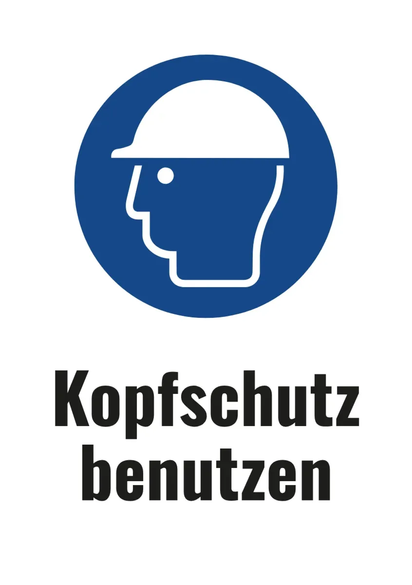 Mandatory sign "Wear head protection" with text (DIN format)