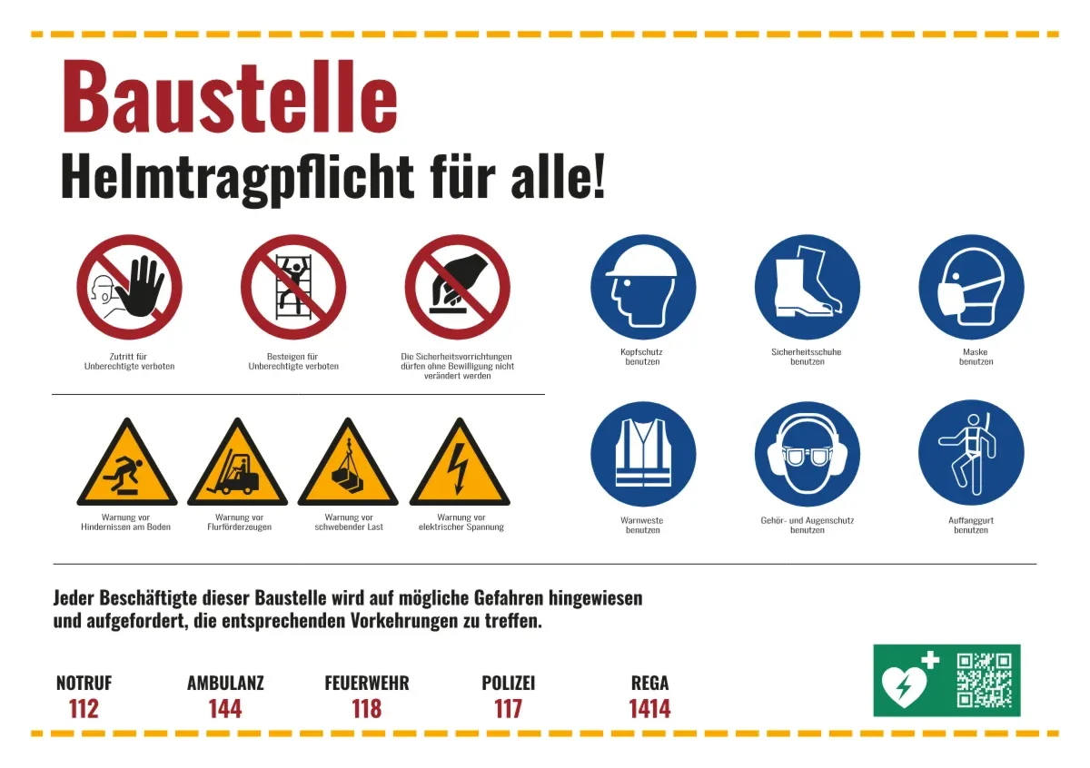 Building site sign with all safety rules