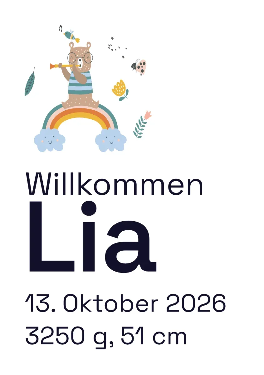 Geburtsschild «Willkommen» mit Name und Geburtsdaten