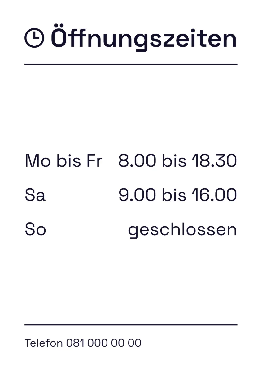 Öffnungszeiten als Folie für Glastüren