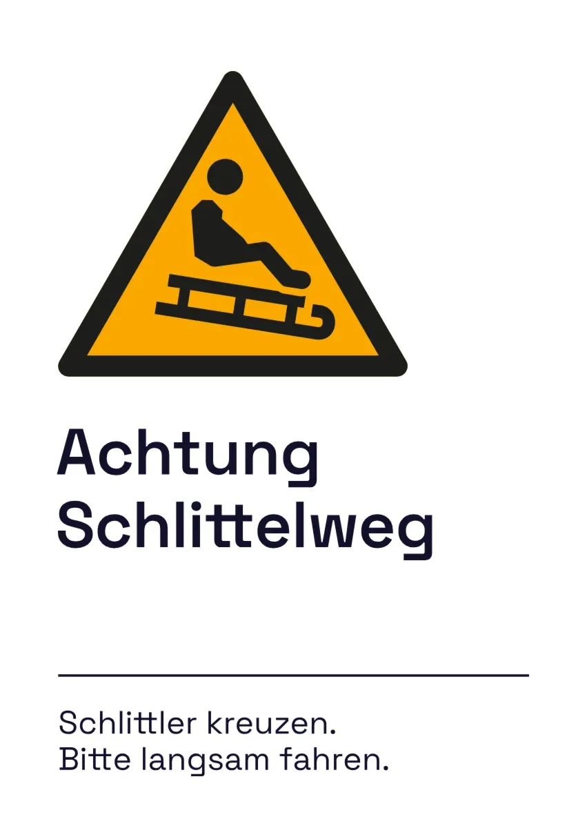 Warnschild «Achtung Schlittelweg»