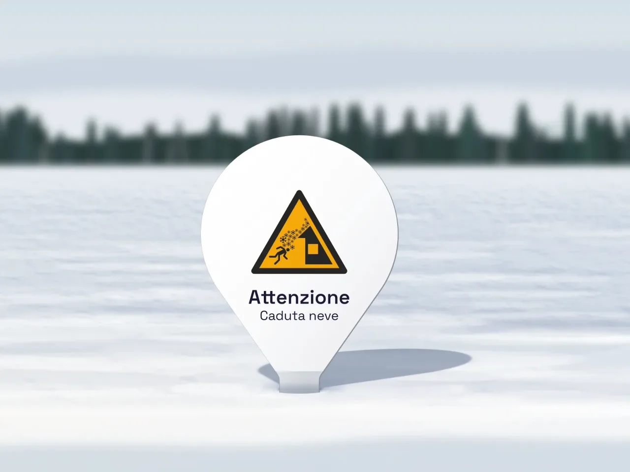 Cartello con picchetto «Attenzione caduta neve dal tetto»: Nel prato: le spalle poggiano sull'erba