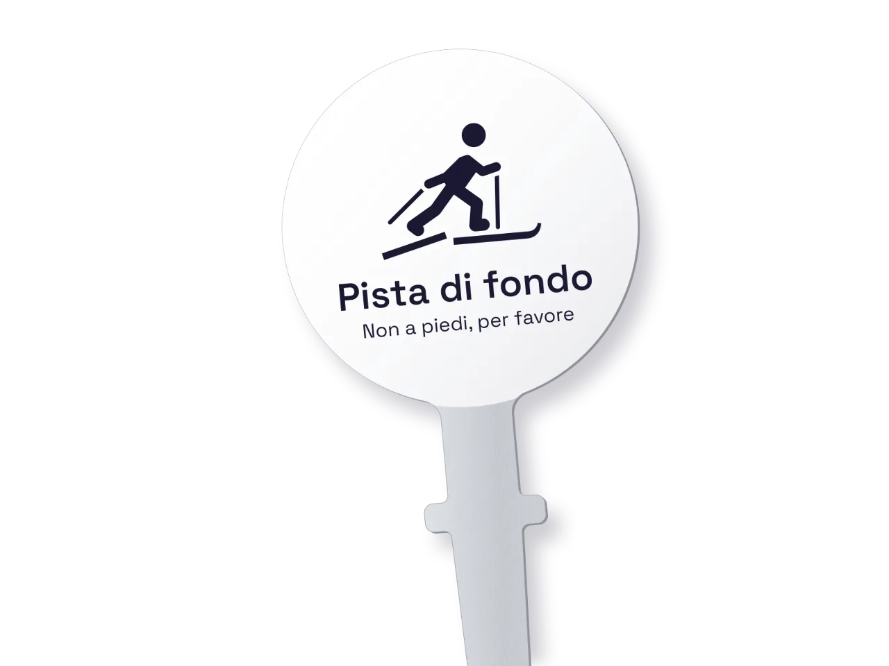 Cartello con picchetto «Pista di fondo: per favore non a piedi»