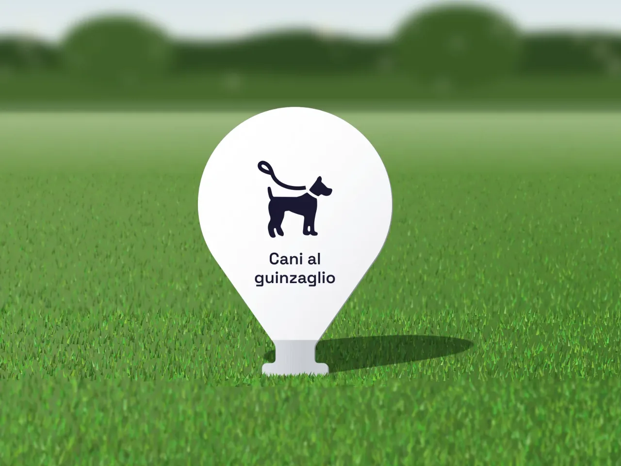 Cartello da prato «Tenere i cani al guinzaglio»: Nel prato: le spalle poggiano sull'erba