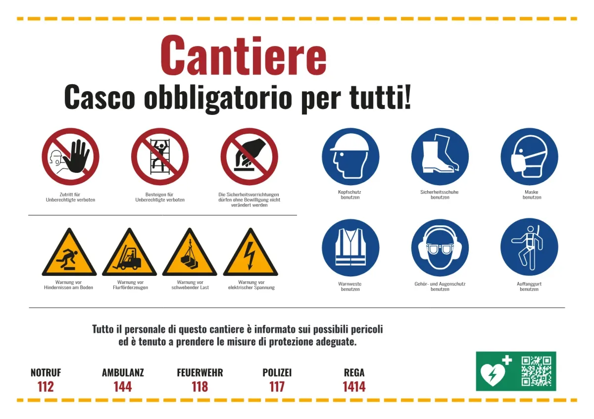 Cartello di cantiere con tutti gli obblighi