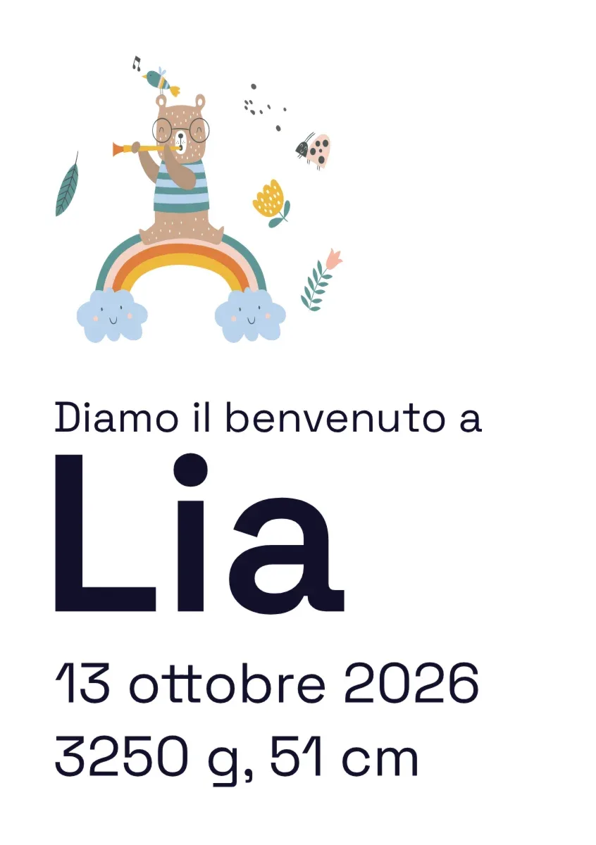 Targa per la nascita «Ti diamo il benvenuto» con nome e dati di nascita