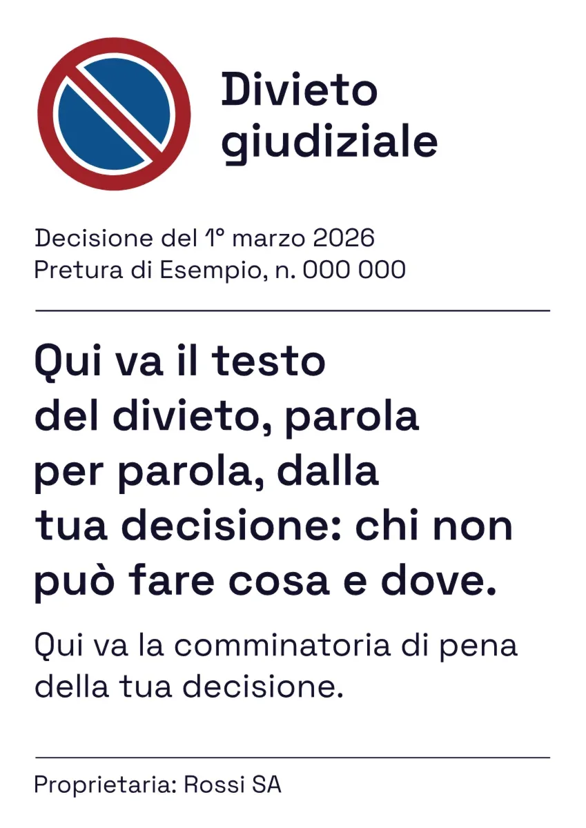 Cartello per il divieto giudiziale