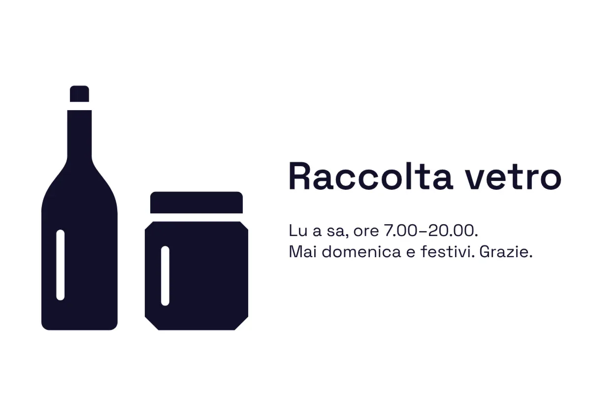 Cartello informativo «Raccolta vetro» con orari