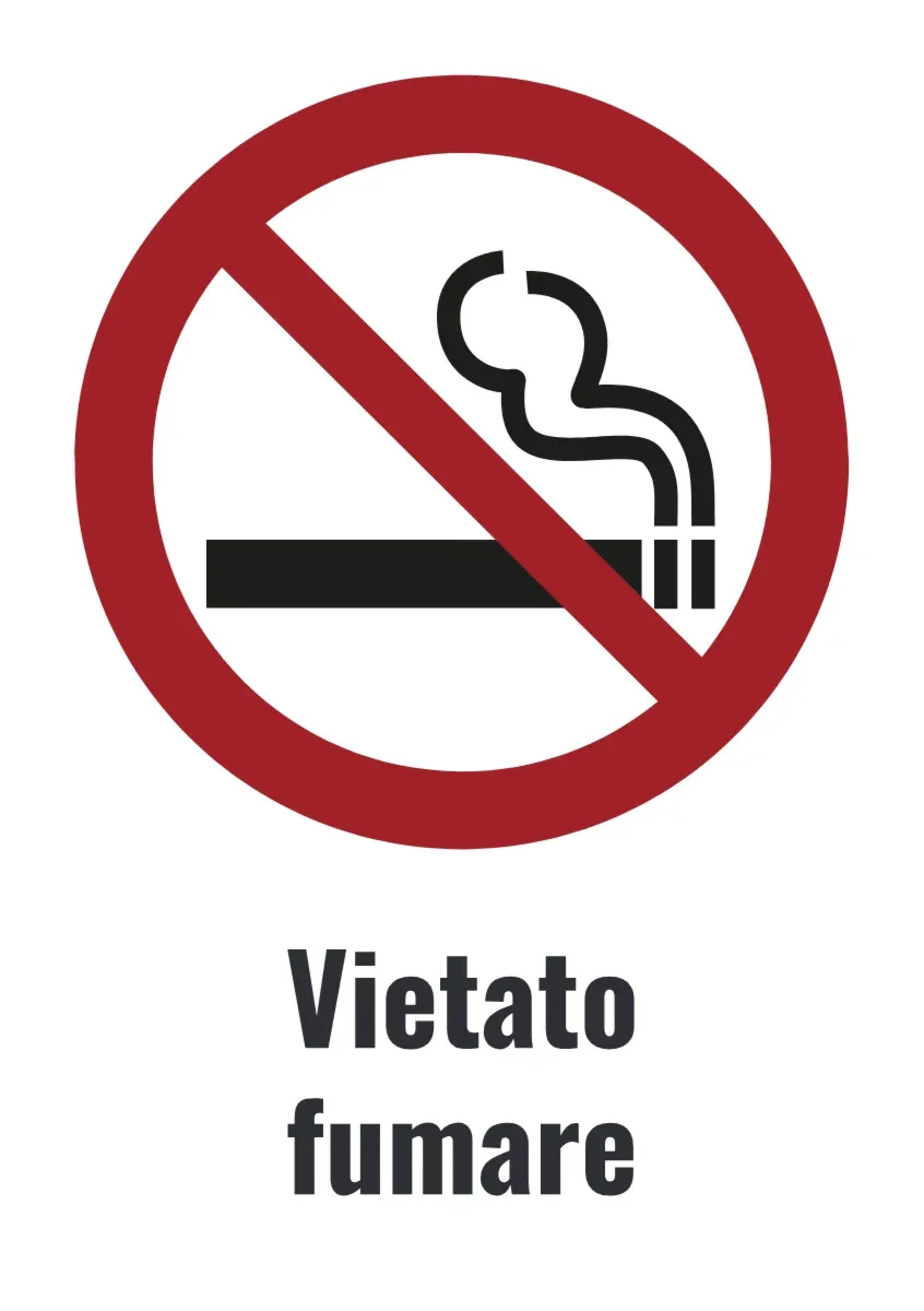 Cartello di divieto «Vietato fumare» con testo (formato DIN)