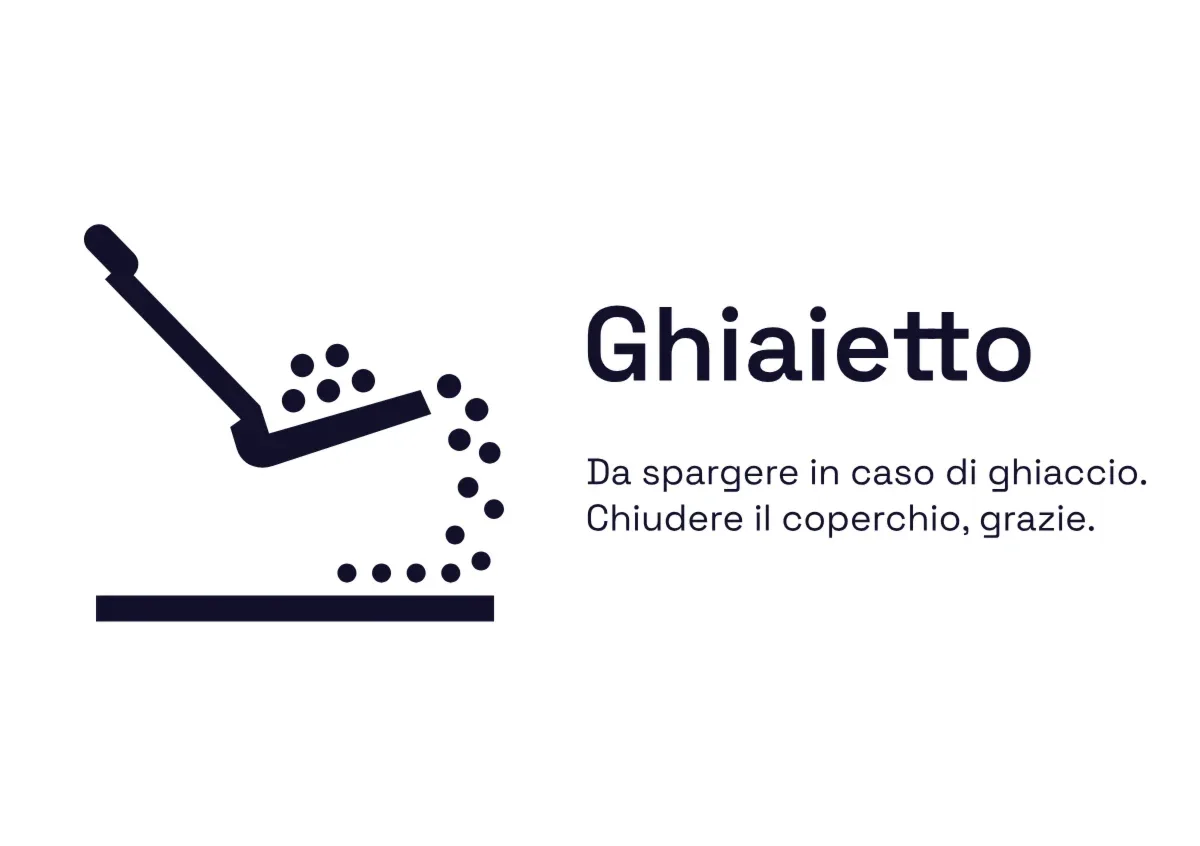 Cartello «Ghiaietto antiscivolo» per la cassa del materiale antisdrucciolevole