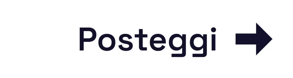 Cartello indicatore «Posteggi» con freccia