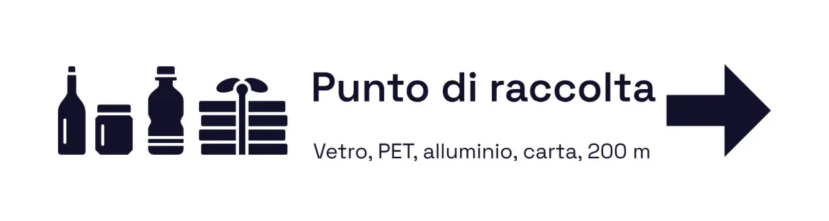 Cartello indicatore «Punto di raccolta» con freccia